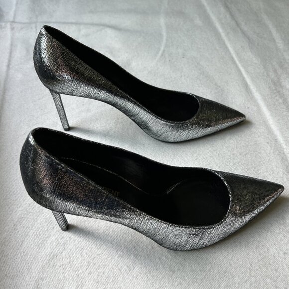 SAINT LAURENT Shoes Anja 85 Gray Metallic High Heel Pumps - Picture 8 of 12